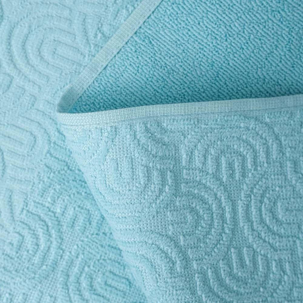 VevienHome Kadife Jakarlı 4 Parça Bornoz Takımı AÇIK MAVİ L Beden