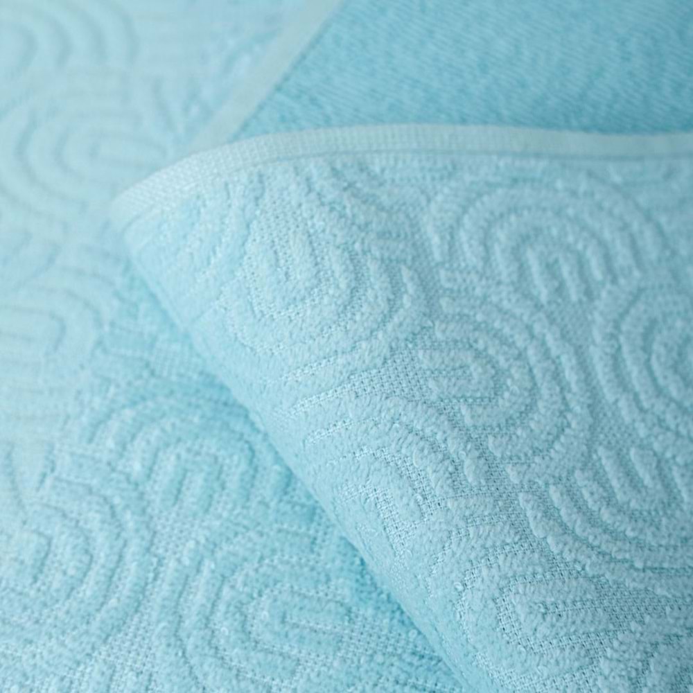 VevienHome Kadife Jakarlı 4 Parça Bornoz Takımı AÇIK MAVİ L Beden