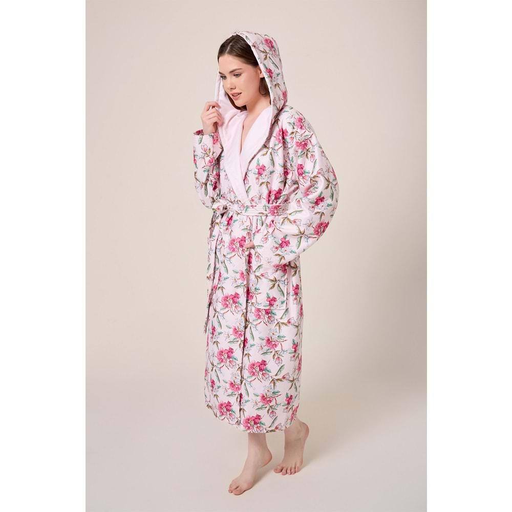 Peonia Fiore Desenli Dijital Baskılı Kapüşonlu Bornoz