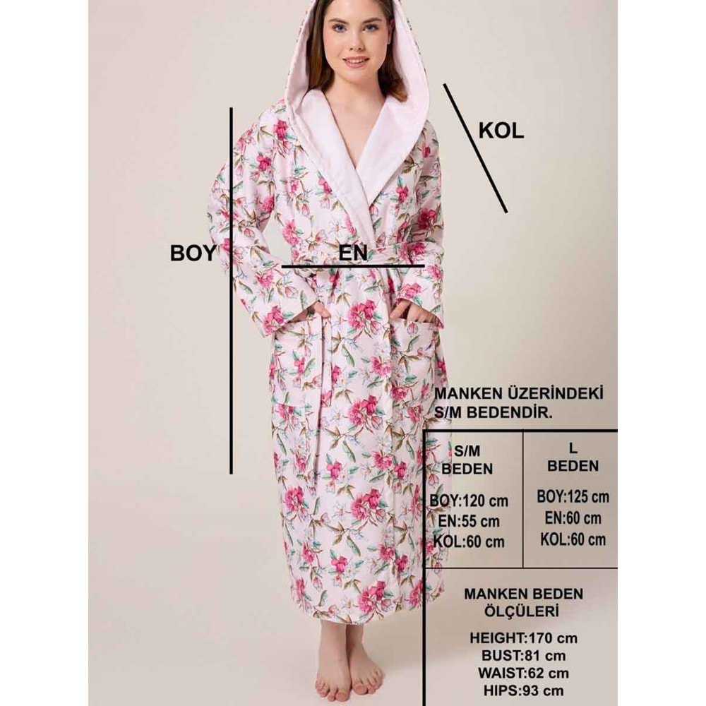 Peonia Fiore Desenli Dijital Baskılı Kapüşonlu Bornoz