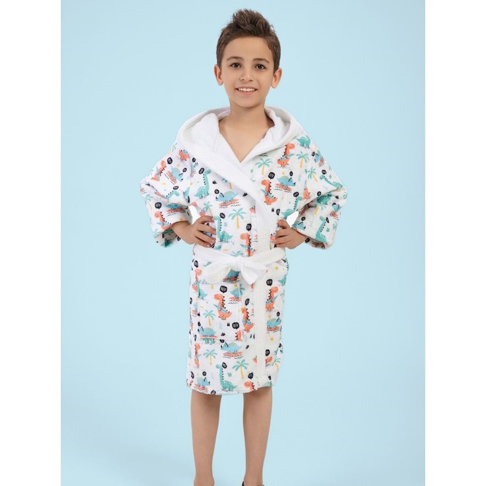 Dino Dijital Baskılı Çocuk Bornozu