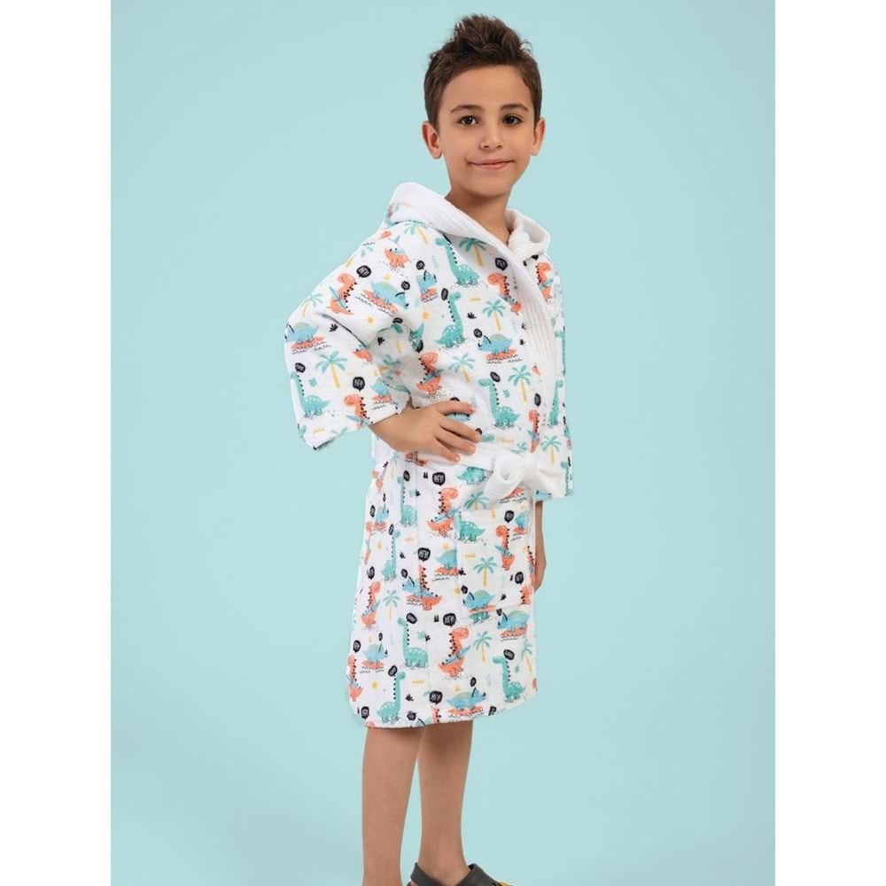 Dino Dijital Baskılı Çocuk Bornozu