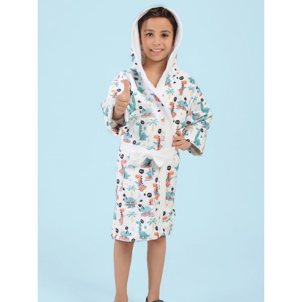 Dino Dijital Baskılı Çocuk Bornozu