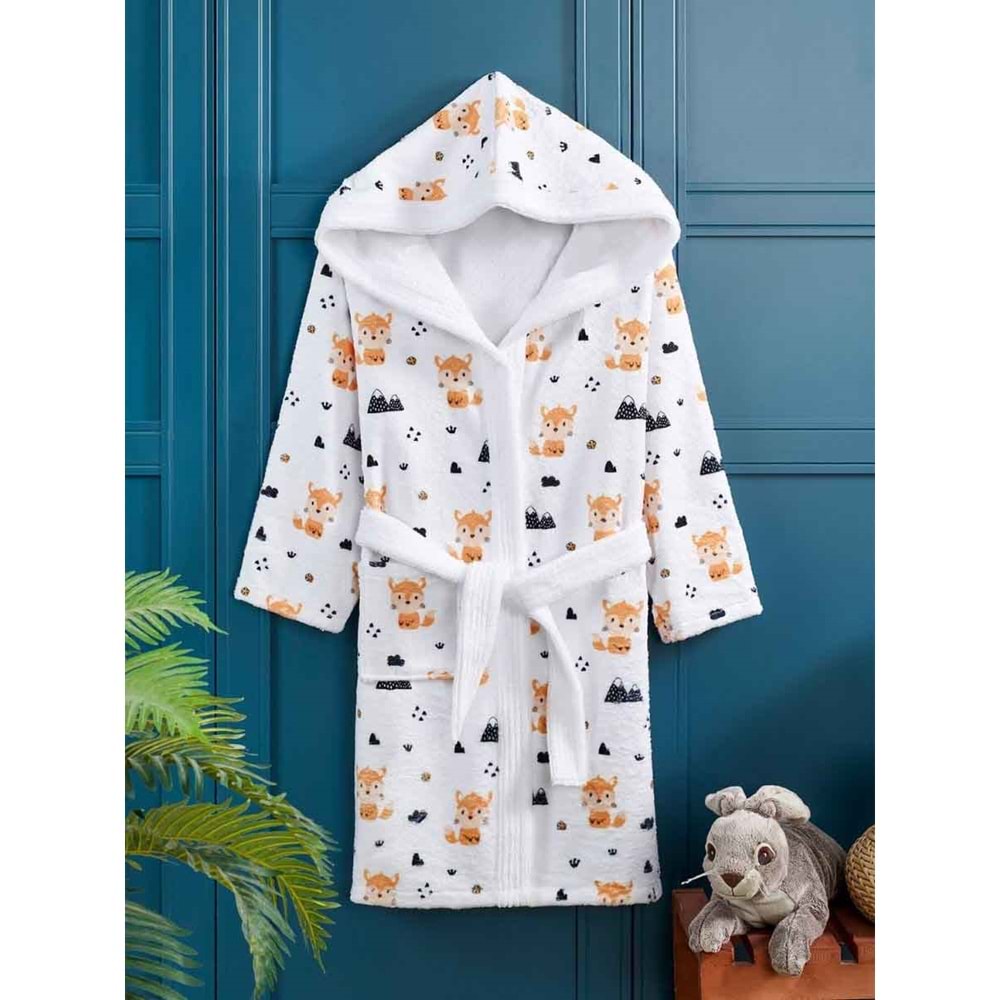 Forest Fox Dijital Baskılı Çocuk Bornozu