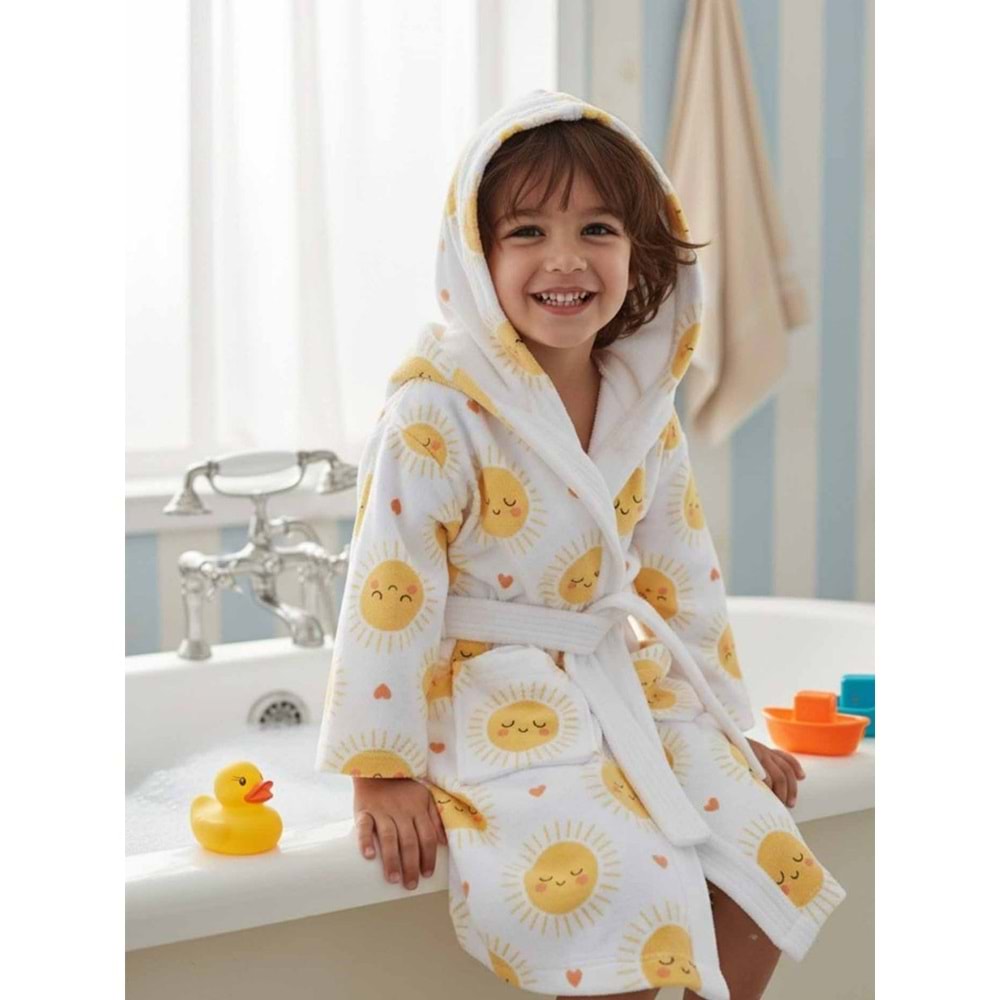 Güneş Dijital Baskılı Çocuk Bornozu