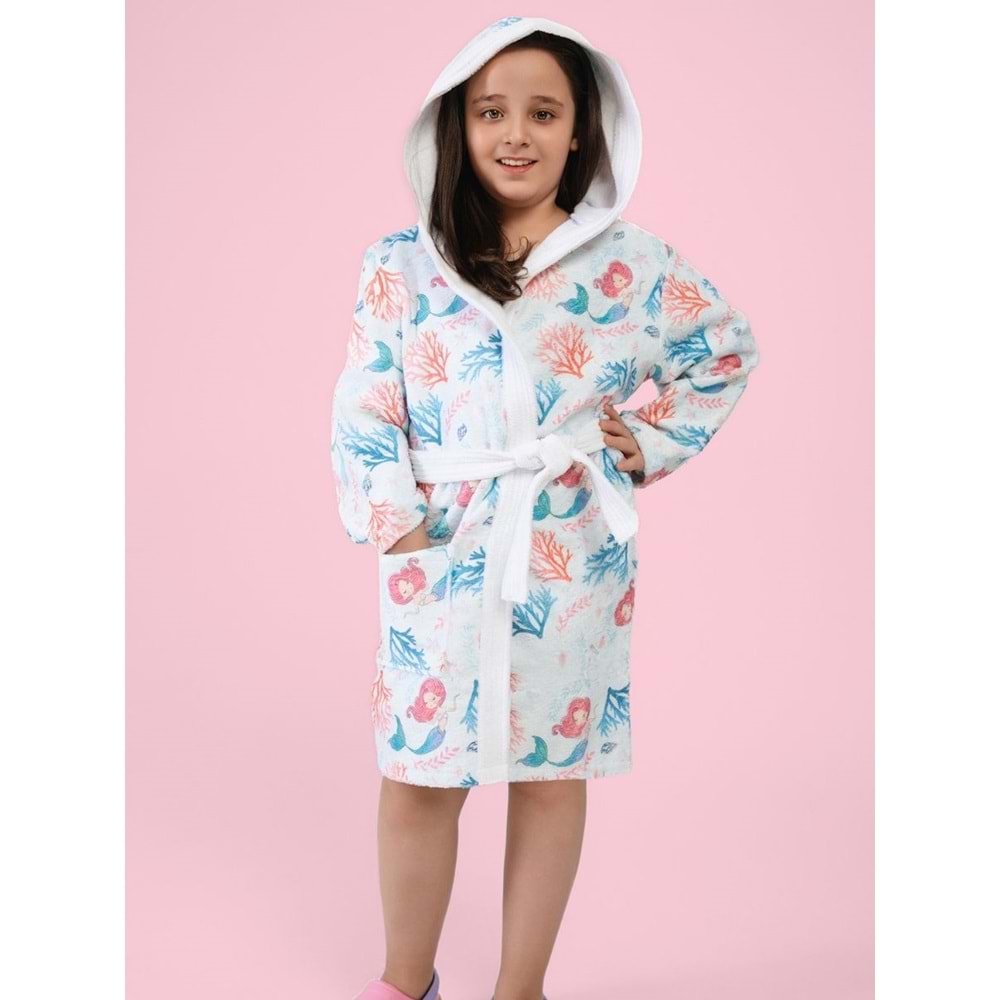 Mermaid Dijital Baskılı Çocuk Bornozu