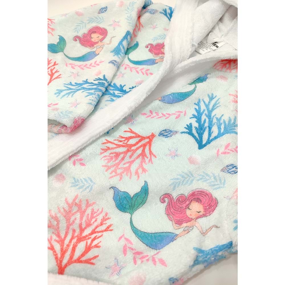 Mermaid Dijital Baskılı Çocuk Bornozu 5-6 Yaş
