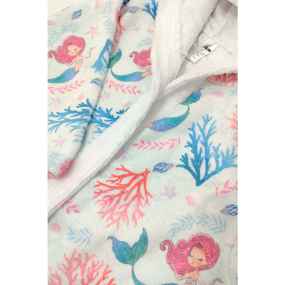 Mermaid Dijital Baskılı Çocuk Bornozu 5-6 Yaş