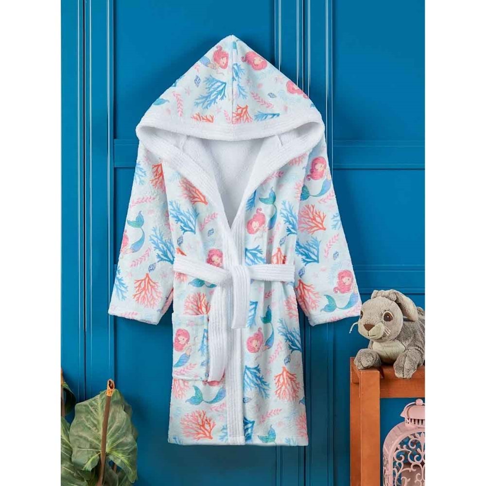 Mermaid Dijital Baskılı Çocuk Bornozu