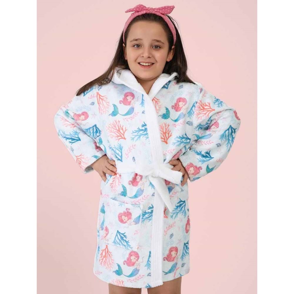 Mermaid Dijital Baskılı Çocuk Bornozu