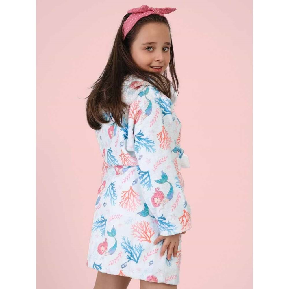 Mermaid Dijital Baskılı Çocuk Bornozu