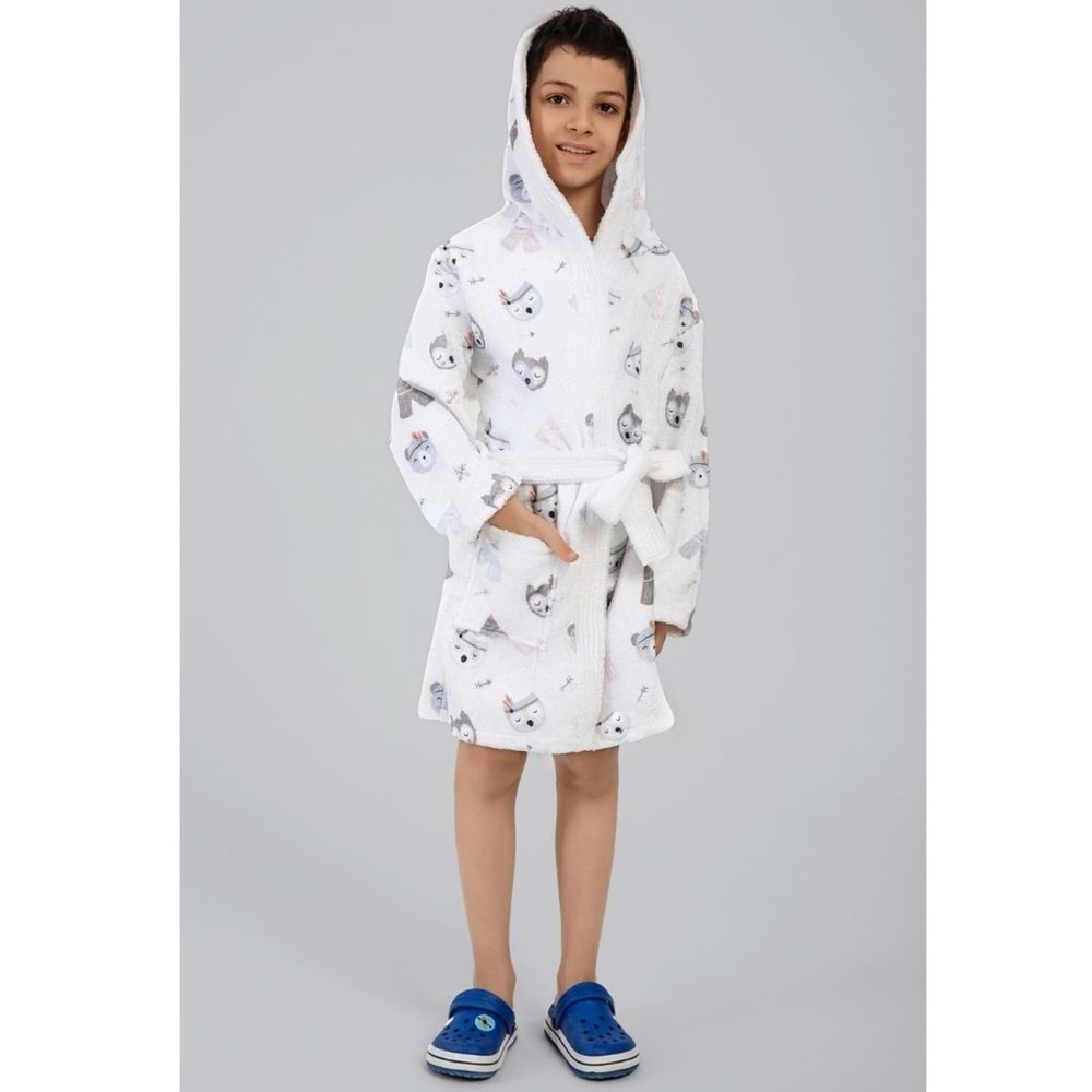 Night Owl Dijital Baskılı Çocuk Bornozu 5-6 Yaş