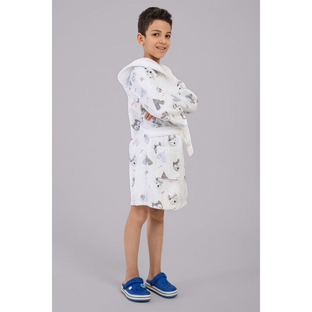 Night Owl Dijital Baskılı Çocuk Bornozu 5-6 Yaş