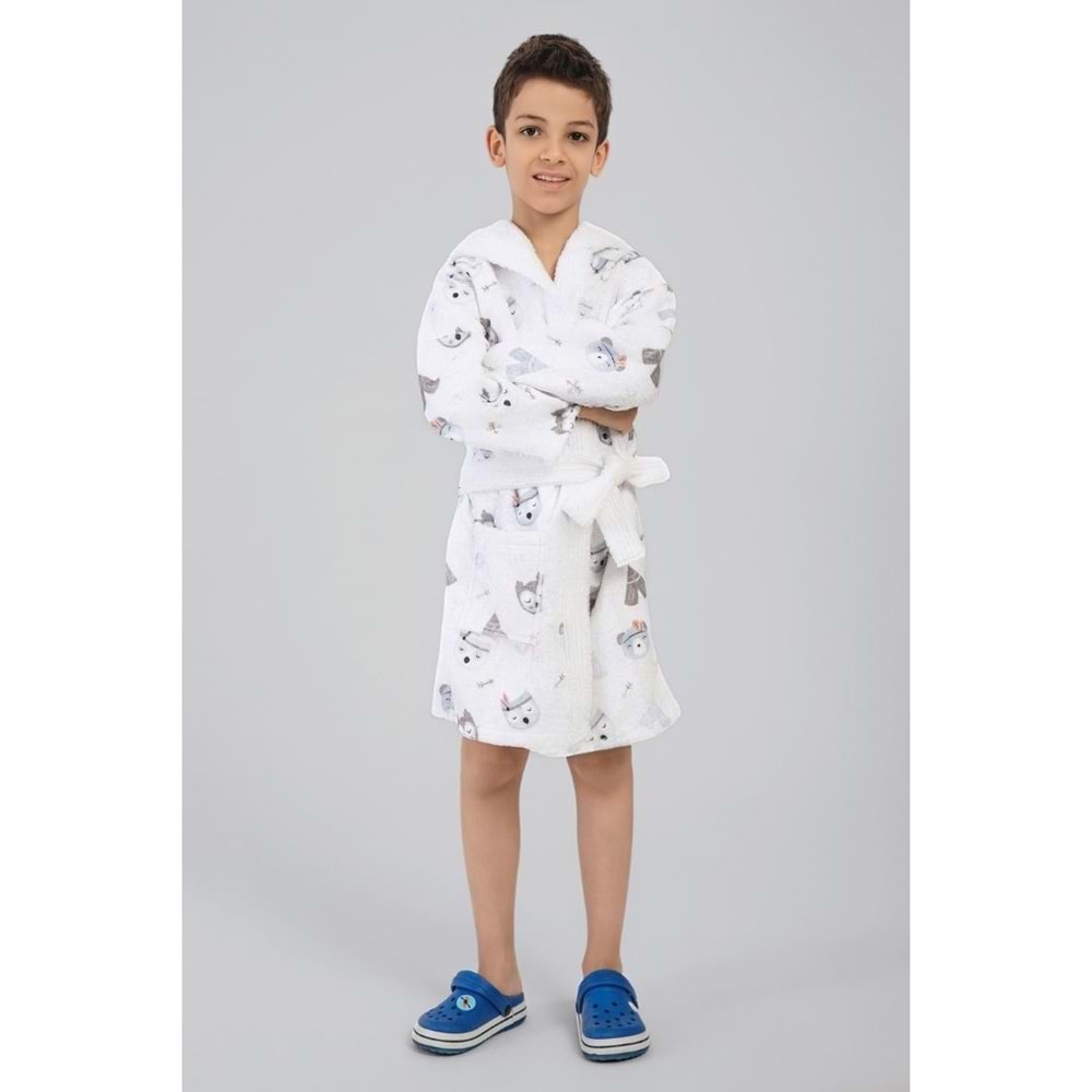 Night Owl Dijital Baskılı Çocuk Bornozu 5-6 Yaş