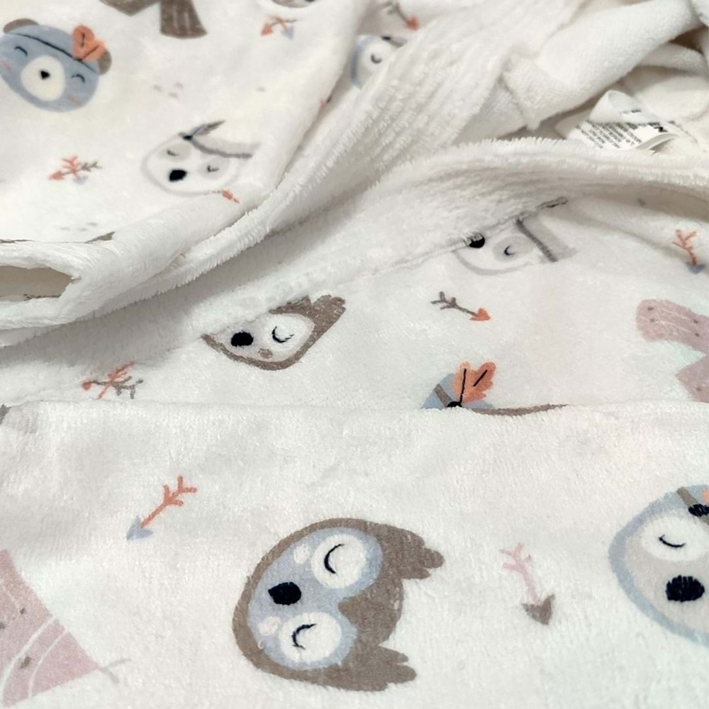 Night Owl Dijital Baskılı Çocuk Bornozu 5-6 Yaş