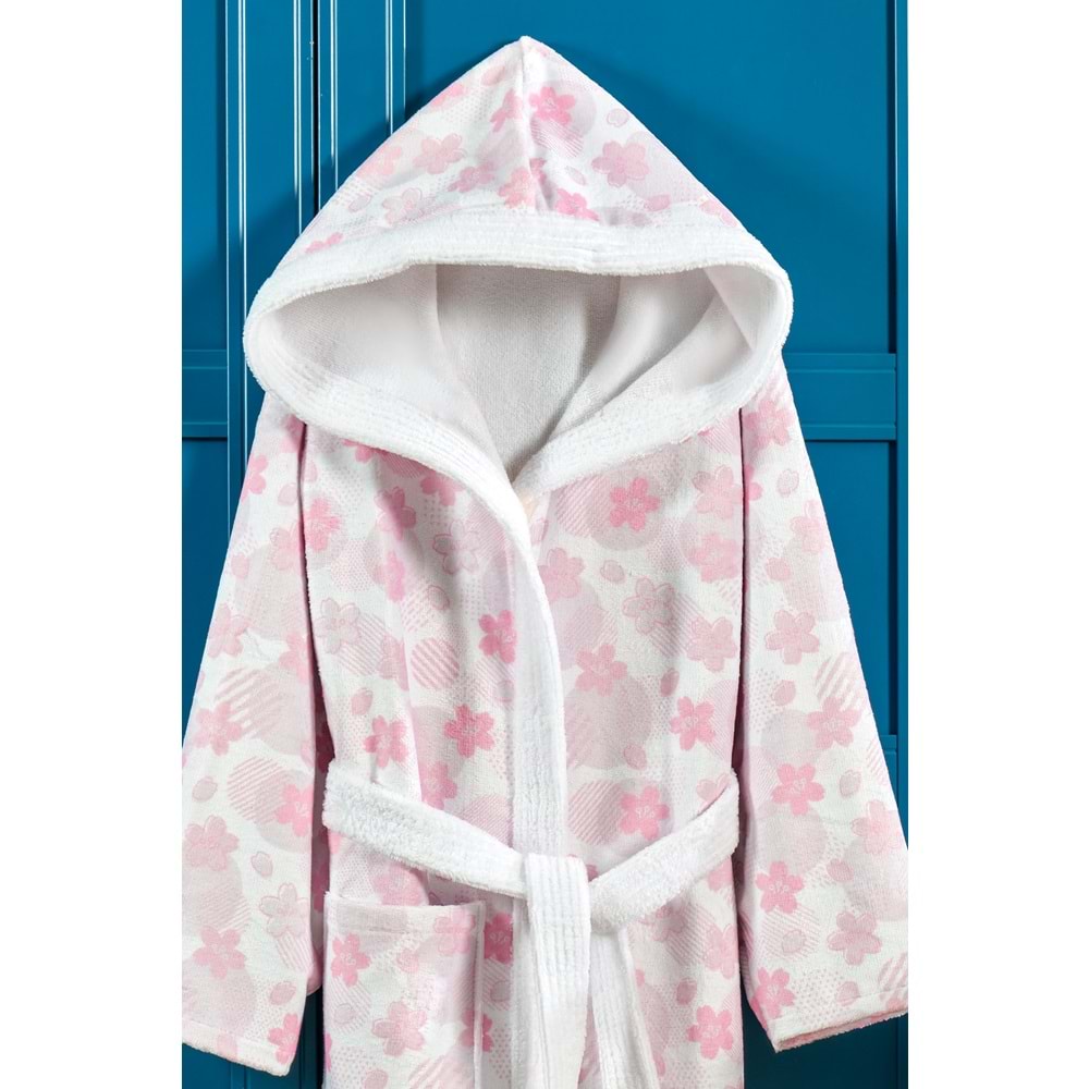 Pink Flower Dijital Baskılı Çocuk Bornozu