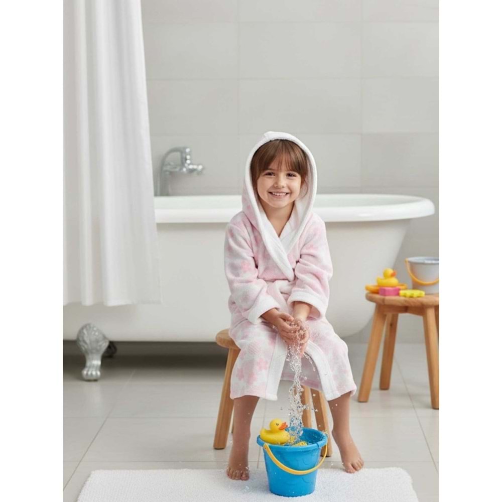 Pink Flower Dijital Baskılı Çocuk Bornozu