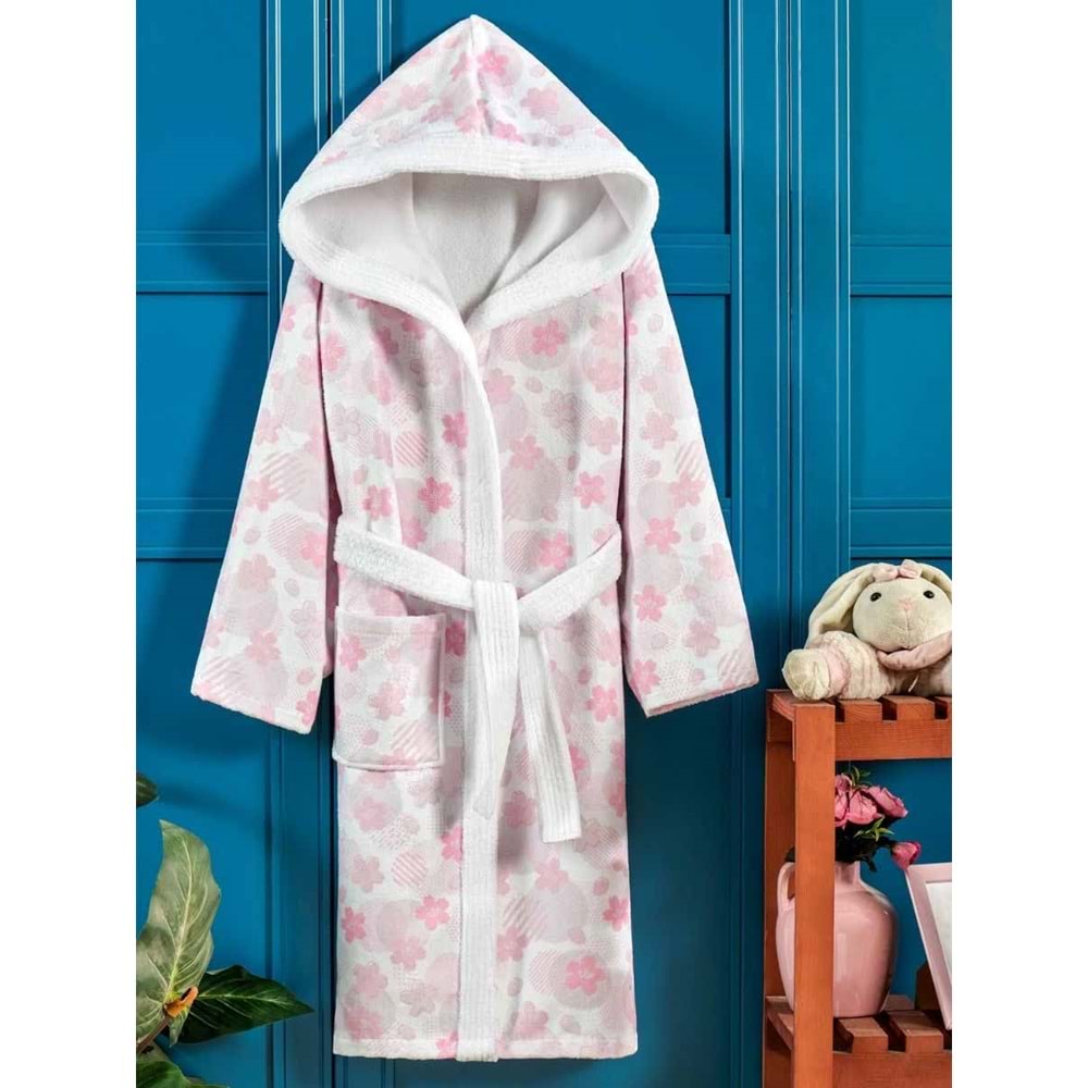 Pink Flower Dijital Baskılı Çocuk Bornozu