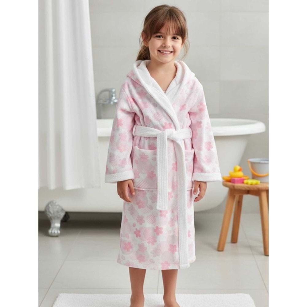 Pink Flower Dijital Baskılı Çocuk Bornozu