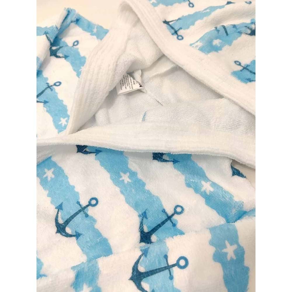 Çapa Desen Dijital Baskılı Genç Çocuk Bornozu