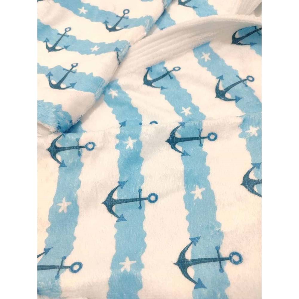 Çapa Desen Dijital Baskılı Genç Çocuk Bornozu