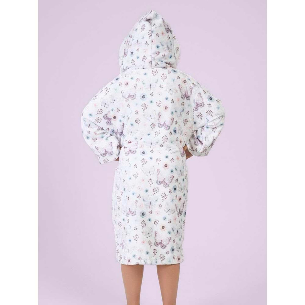 Kelebek Desen Dijital Baskılı Genç Çocuk Bornozu