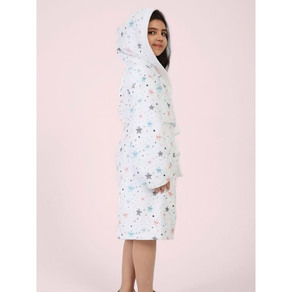 Yıldız Desen Dijital Baskılı Genç Çocuk Bornozu