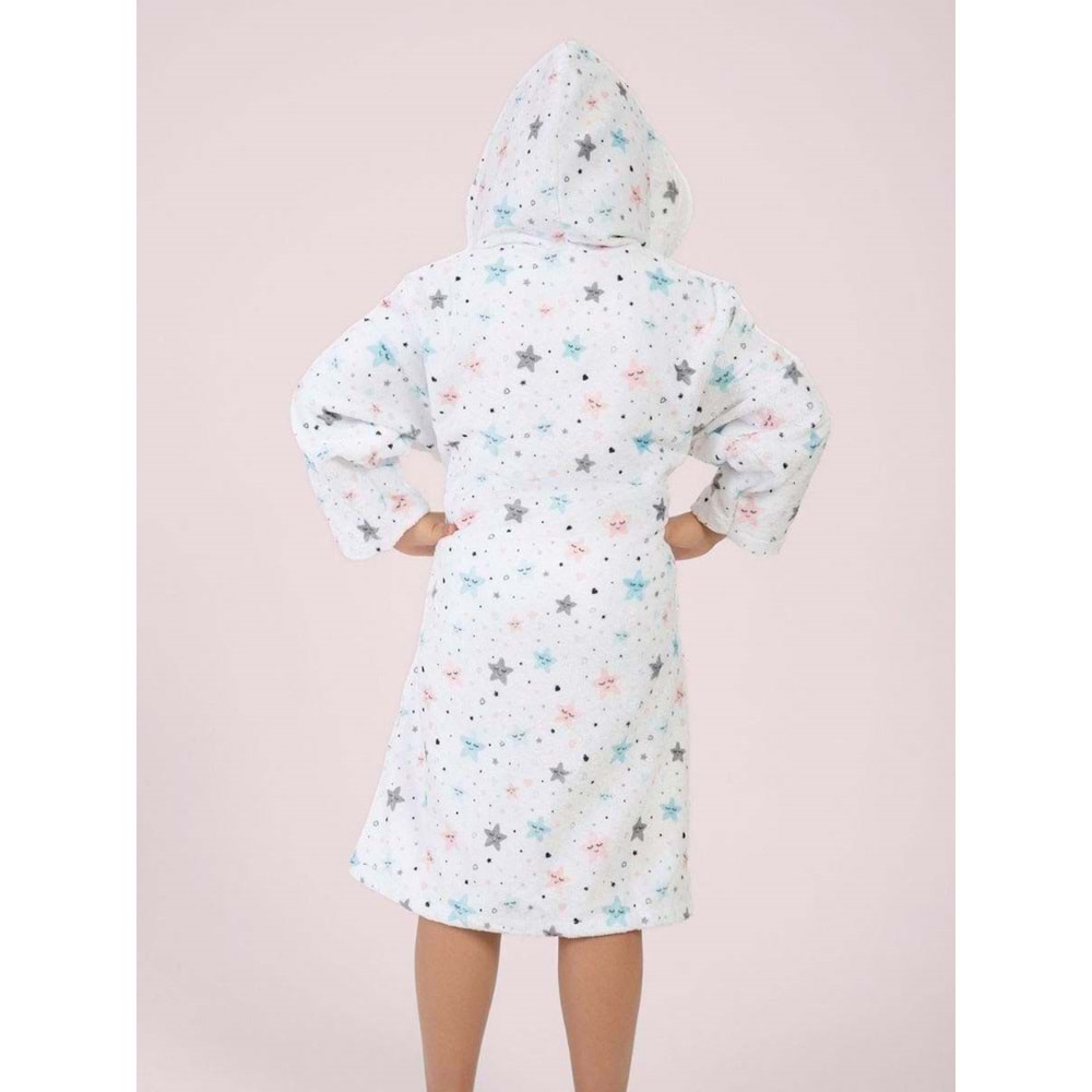 Yıldız Desen Dijital Baskılı Genç Çocuk Bornozu