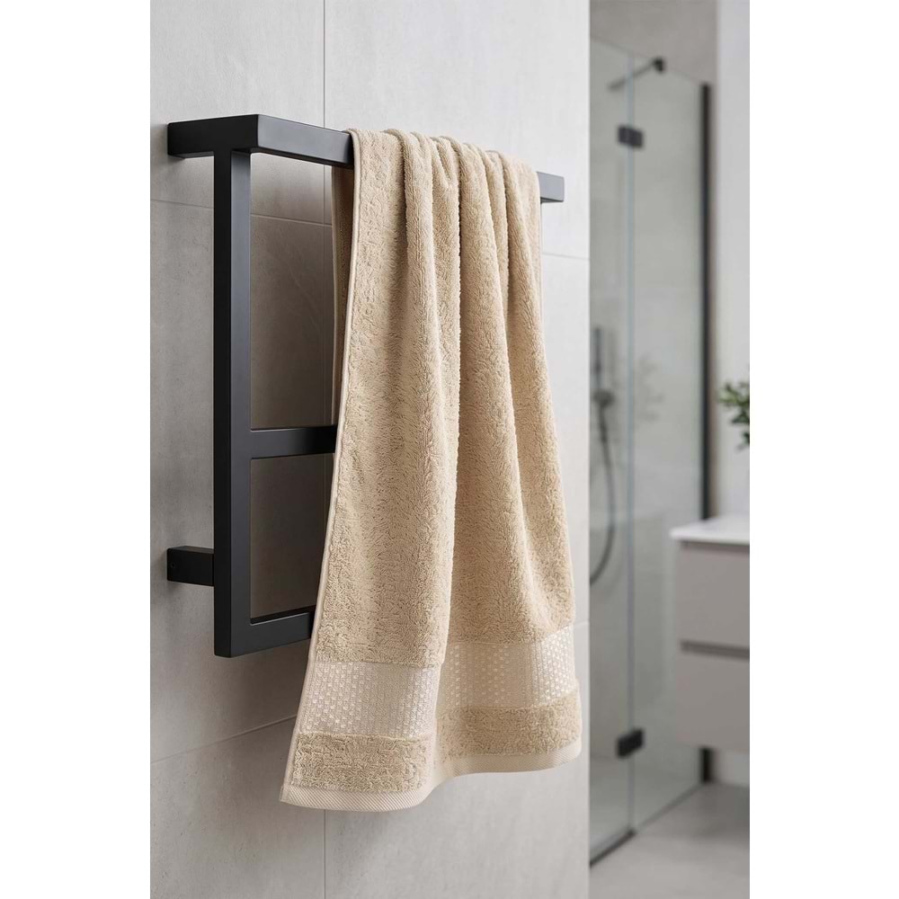 Lusso | %100 Pamuk Jakarlı Lüks 2'li Havlu Seti | Havlu Takımı | Banyo Takımı BEJ