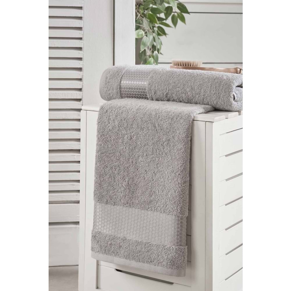 Lusso | %100 Pamuk Jakarlı Lüks 2'li Havlu Seti | Havlu Takımı | Banyo Takımı GRİ
