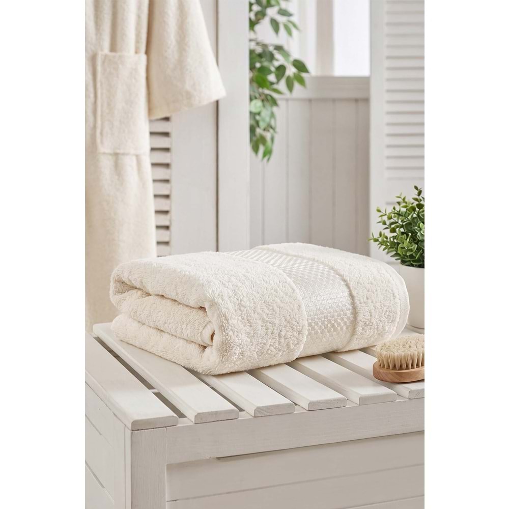 Lusso | %100 Pamuk Jakarlı Lüks 2'li Havlu Seti | Havlu Takımı | Banyo Takımı KREM