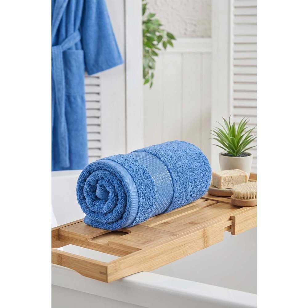 Lusso | %100 Pamuk Jakarlı Lüks 2'li Havlu Seti | Havlu Takımı | Banyo Takımı MAVİ