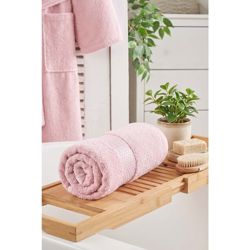 Lusso | %100 Pamuk Jakarlı Lüks 2'li Havlu Seti | Havlu Takımı | Banyo Takımı PUDRA