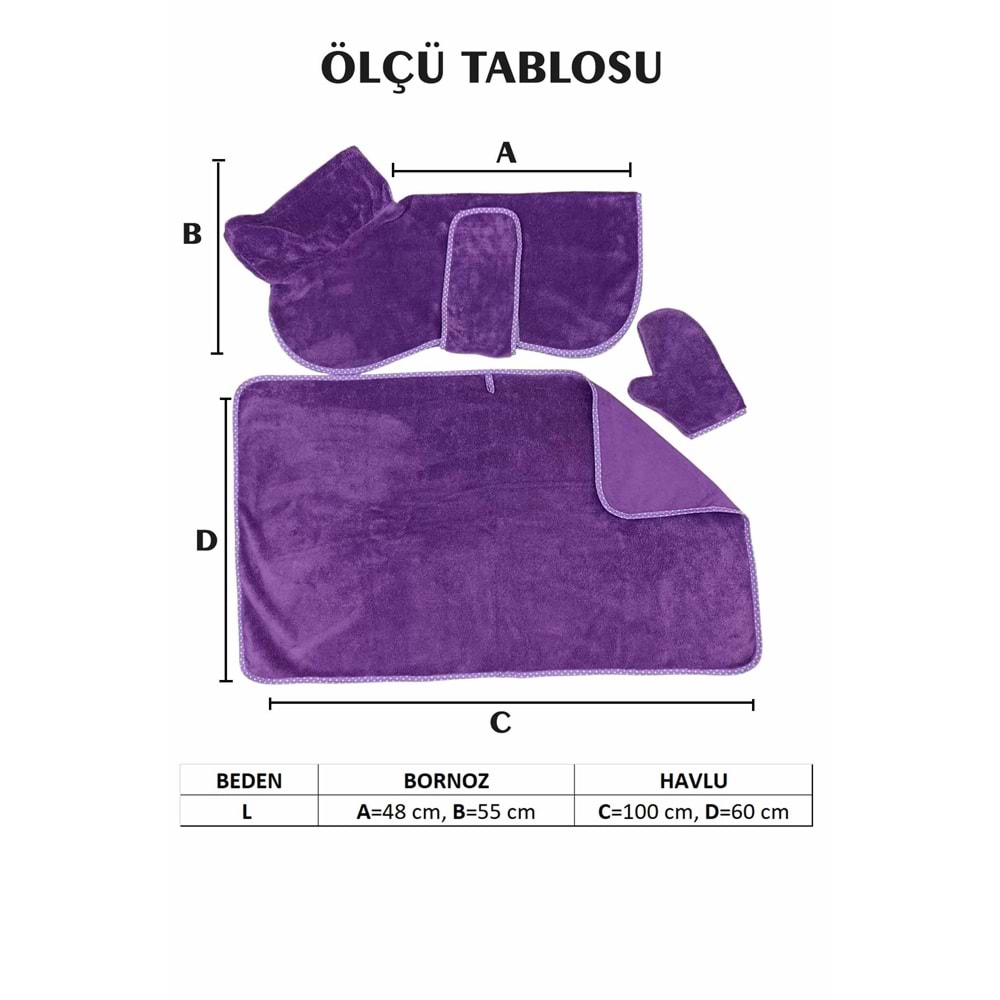 3'lü Köpek Kurulama Seti Bornoz-Havlu-Pati Eldiveni Süper Su Emici Yaz-Kış Set MOR