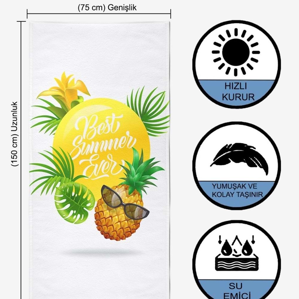 Best Summer Dijital Baskılı 75x150 Cm Plaj Havlusu
