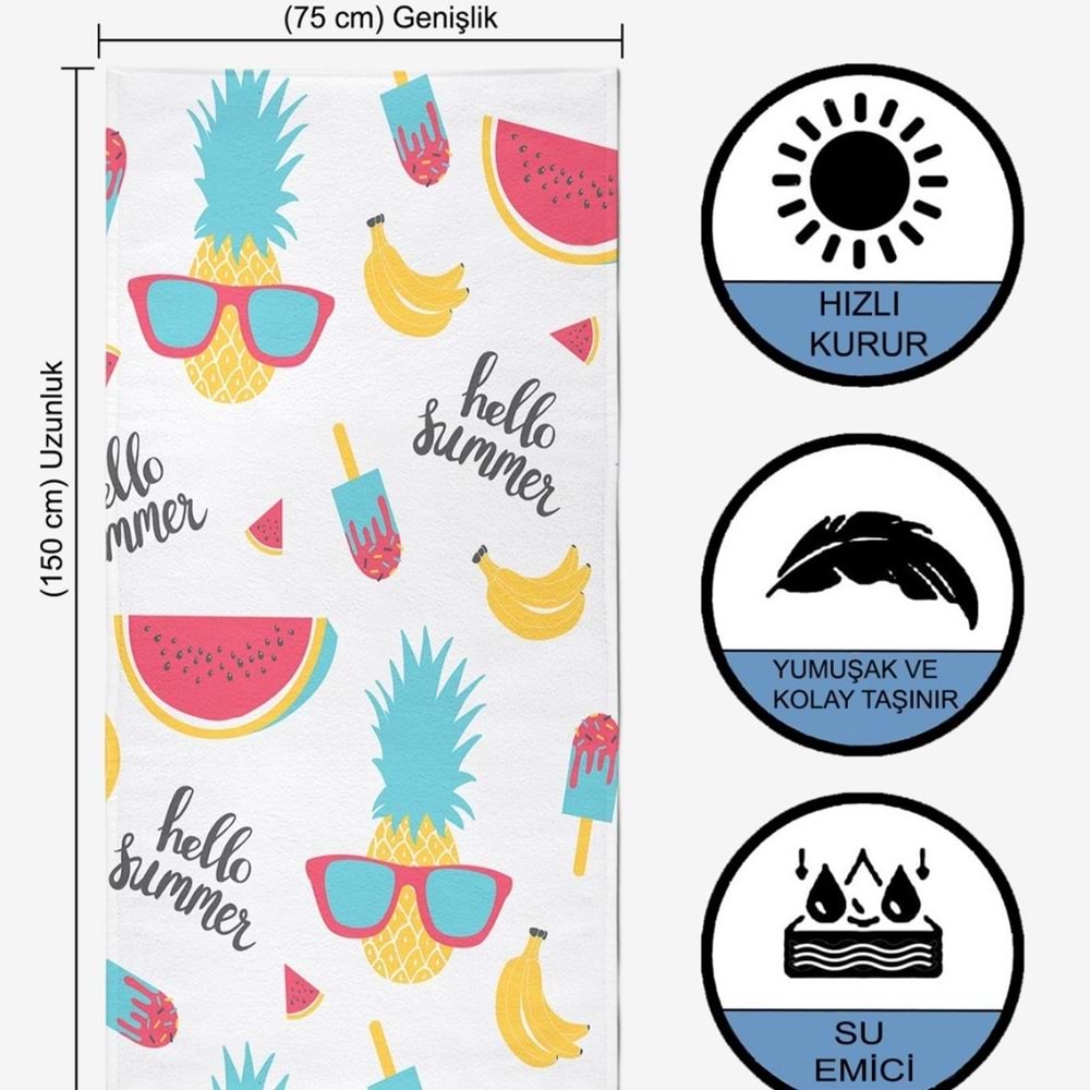 Summer Fruity Dijital Baskılı 75x150 Cm Plaj Havlusu