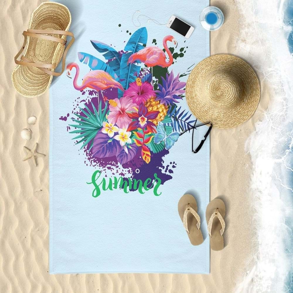 Flamingo Summer Dijital Baskılı 75x150 Cm Plaj Havlusu