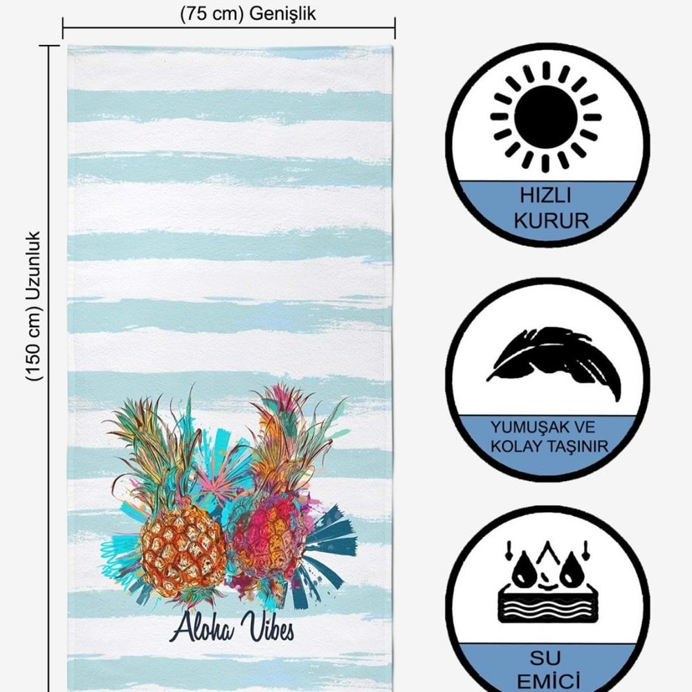 Summer Pineapple Dijital Baskılı 75x150 Cm Plaj Havlusu