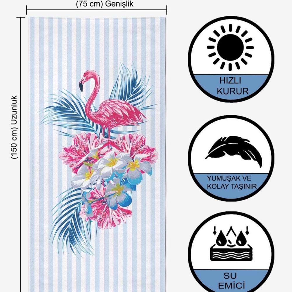 Summer Flamingo Dijital Baskılı 75x150 Cm Plaj Havlusu