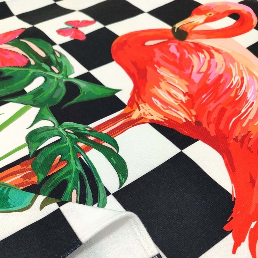 Flamingo Dama Desenli Dijital Baskılı 75x150 Cm Plaj Havlusu