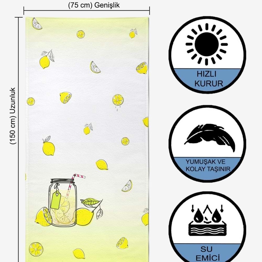 Summer Lemon Dijital Baskılı 75x150 Cm Plaj Havlusu