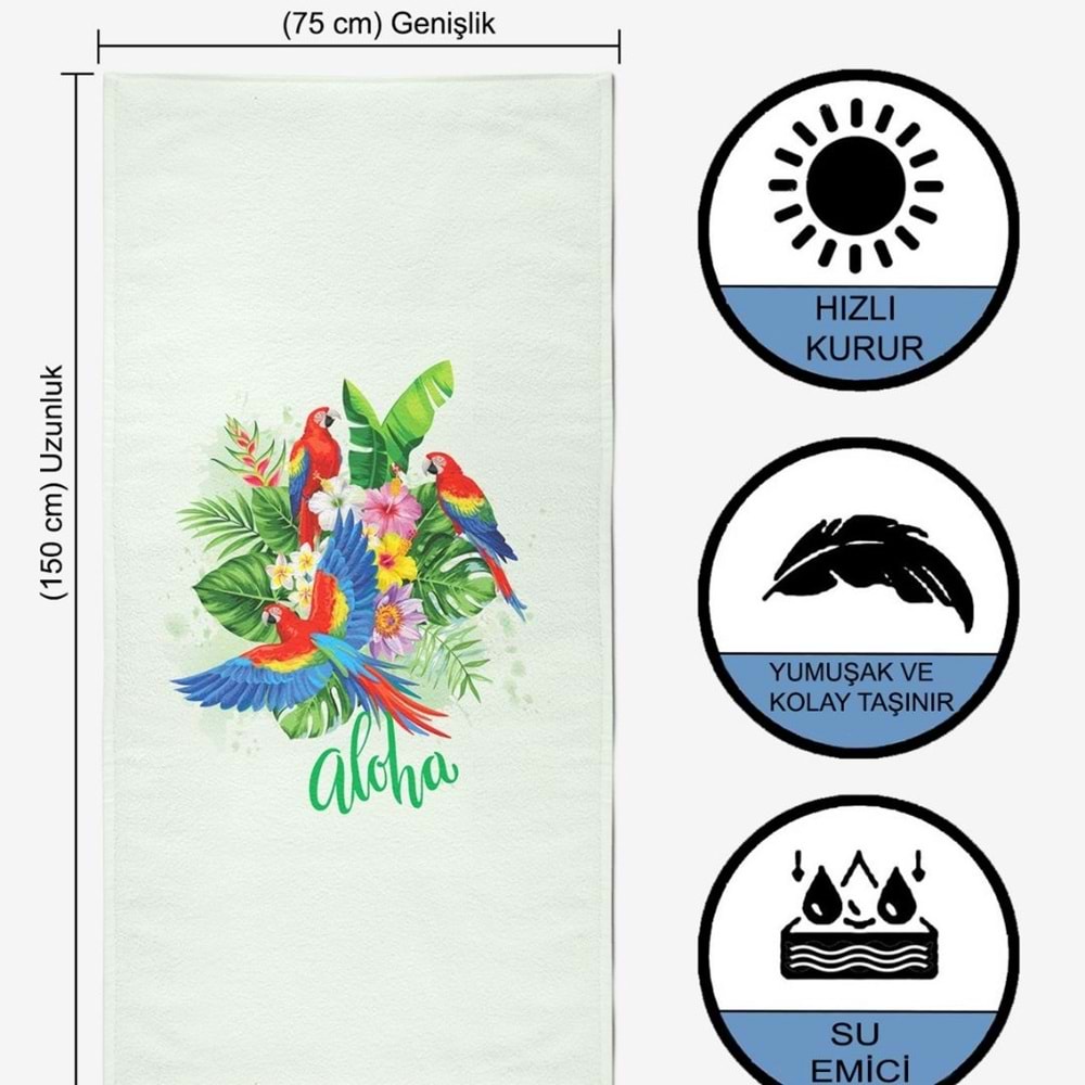 Parrot Flower Dijital Baskılı 75x150 Cm Plaj Havlusu