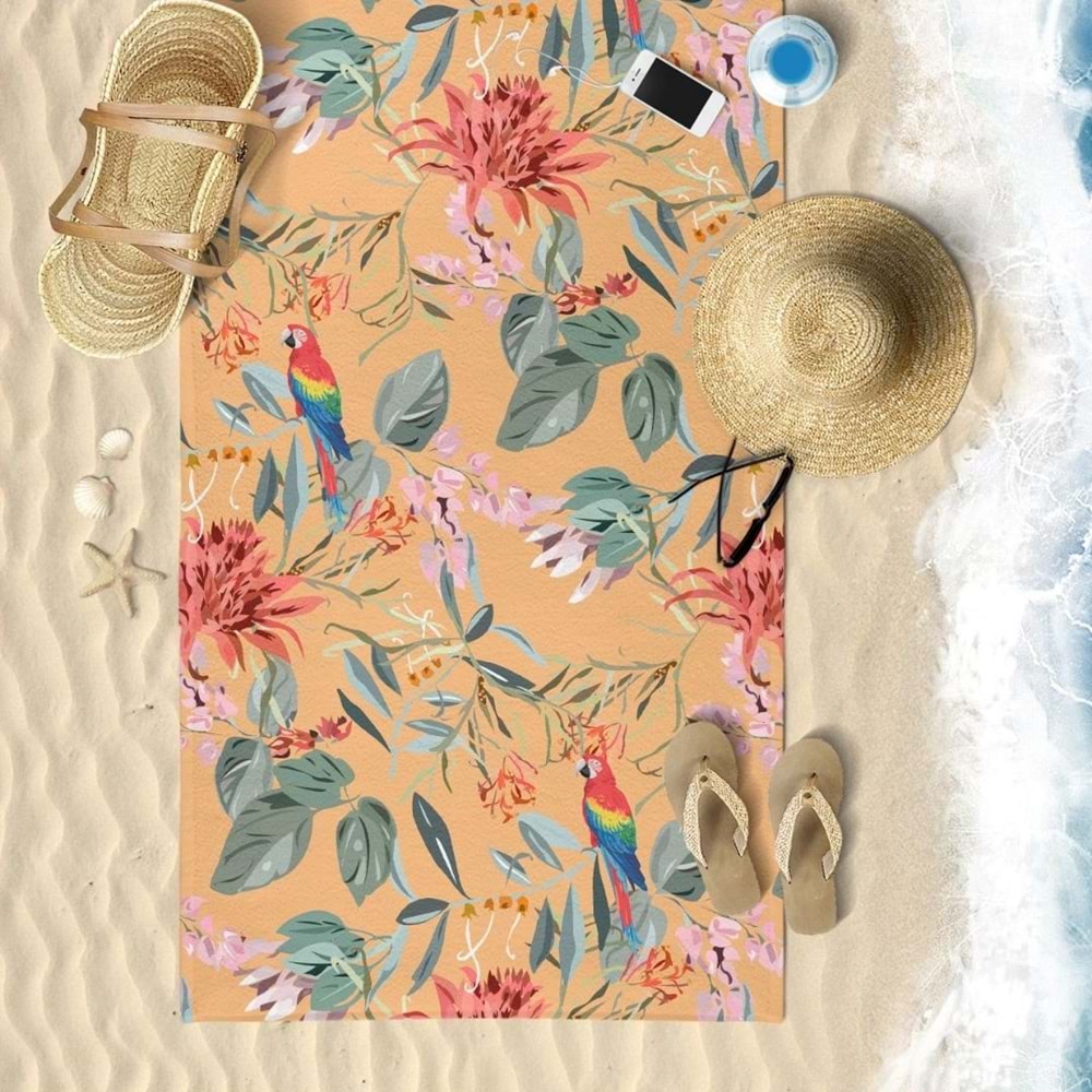 Summer Parrot Dijital Baskılı 75x150 Cm Plaj Havlusu