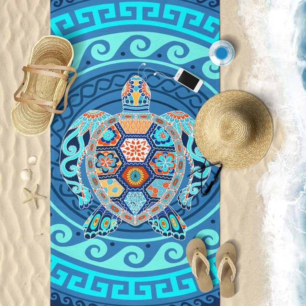Water Turtle Dijital Baskılı 75x150 Cm Plaj Havlusu
