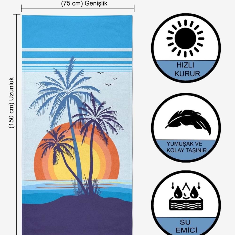 Tropical Sunrise Dijital Baskılı 75x150 Cm Plaj Havlusu