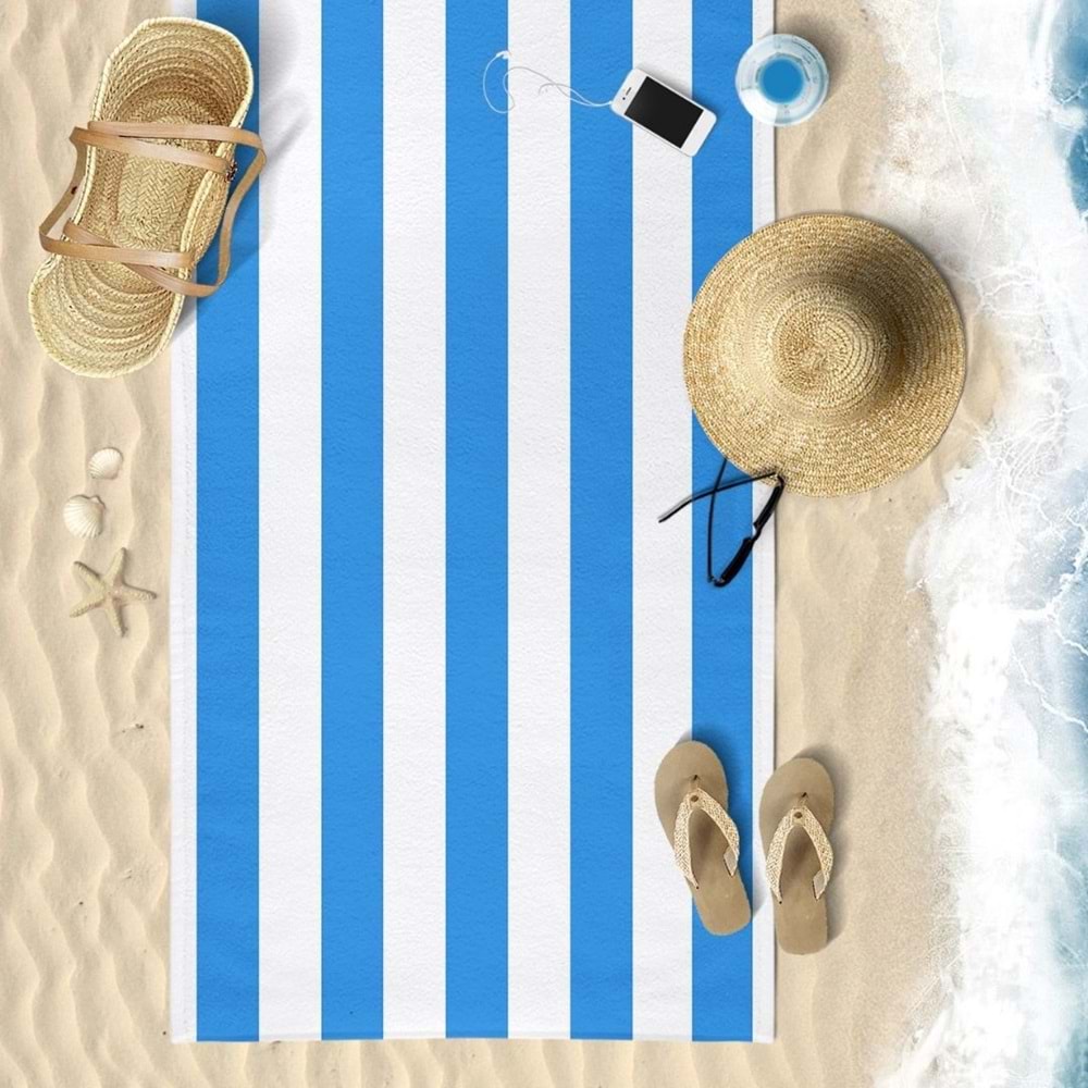 Çizgili Dijital Baskılı 75x150 Cm Plaj Havlusu MAVİ