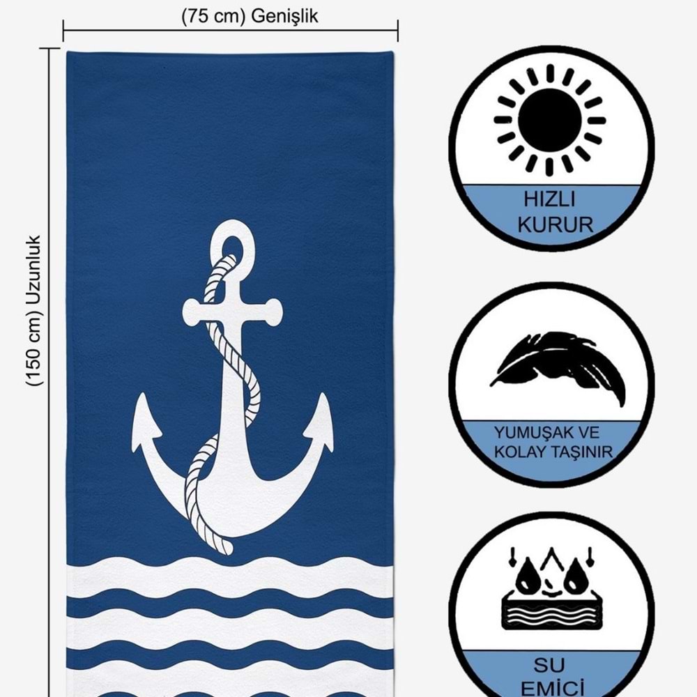 ANCHOR Dijital Baskılı 75x150 Cm Plaj Havlusu