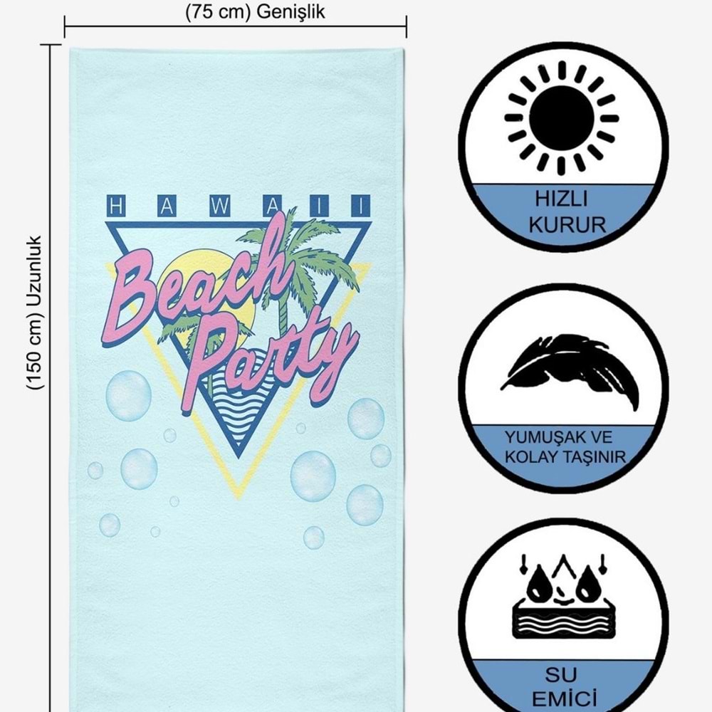 BEACH PARTY Dijital Baskılı 75x150 Cm Plaj Havlusu