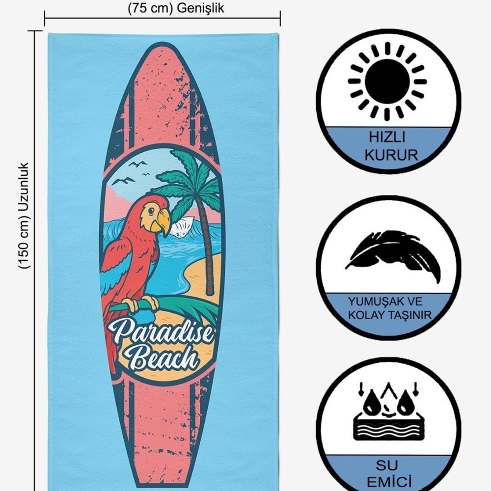 PARADISE BEACH Dijital Baskılı 75x150 Cm Plaj Havlusu