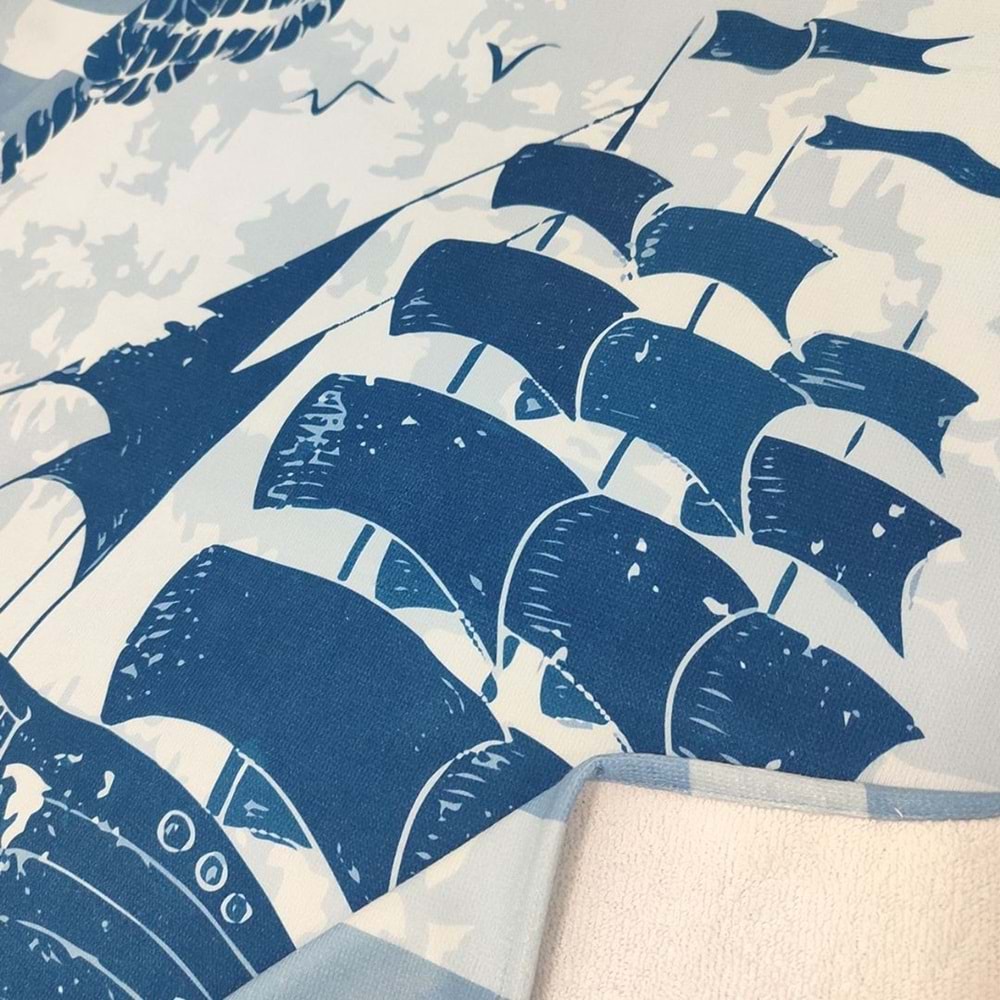 Gemi Desen Dijital Baskılı 75x150 Cm Plaj Havlusu